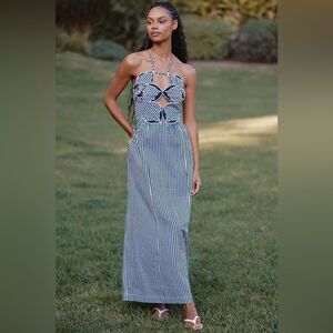 ❤️ ANTHROPOLOGIE NWT Celandine Hibiscus Cutwork Cotton Midi Dress Chic | L